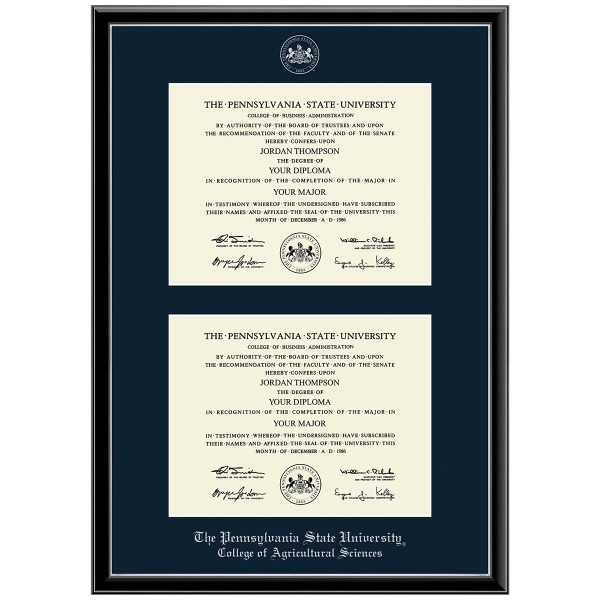 #102 College of Agricultural Sciences double diploma frame Onexa Silver (Black)